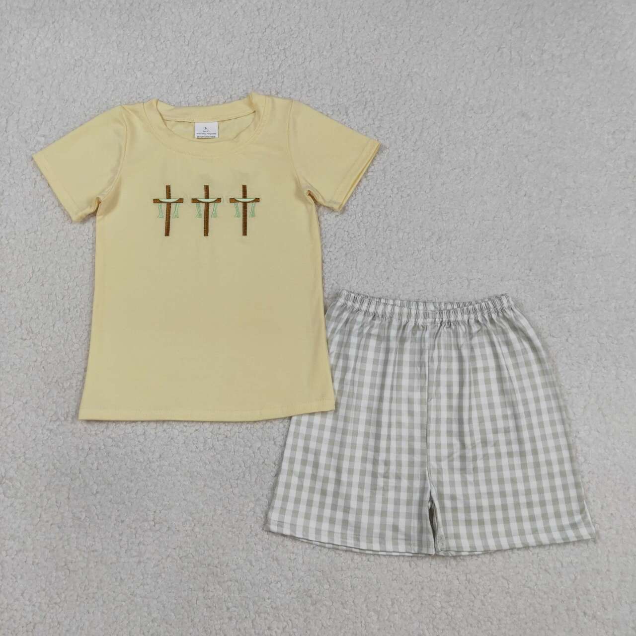 Easter cross embroidery top matching shorts boy summer outfit