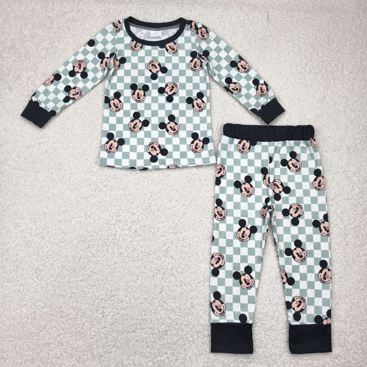 Newborn baby blue checkered cartoon outfit
