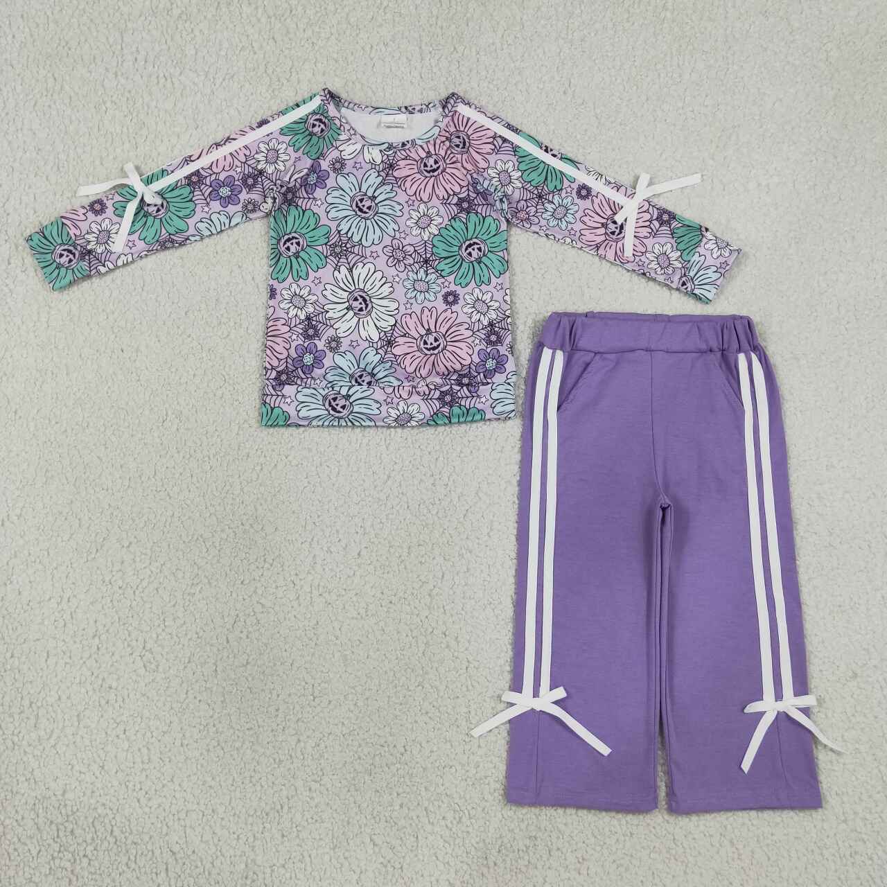 Halloween Pumpkins long sleeve top matching pants girls fall outfit