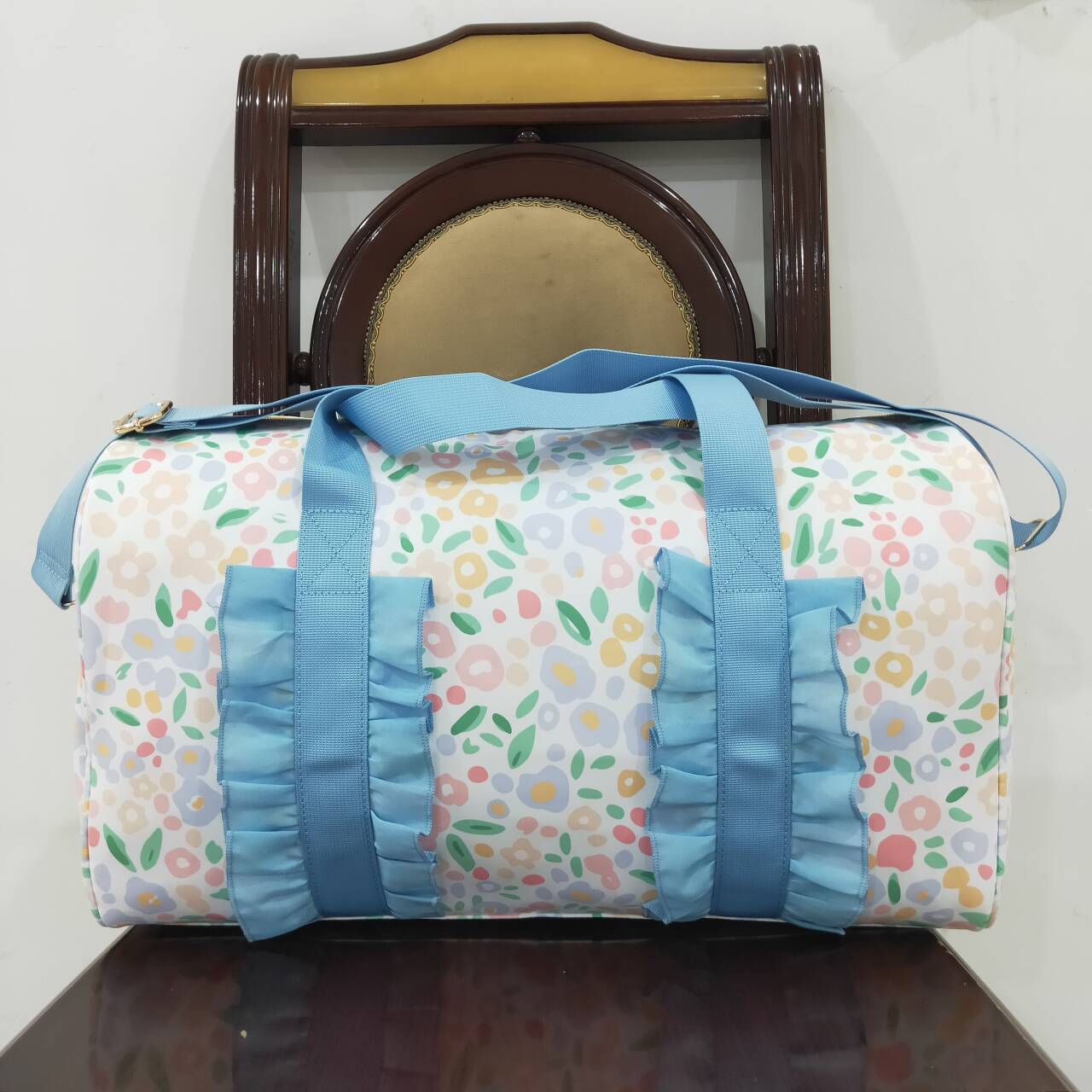 Floral design duffel bag sports bag