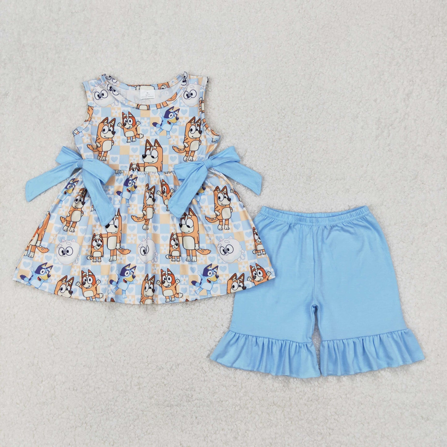 Baby girl blue cartoon dog summer outfit