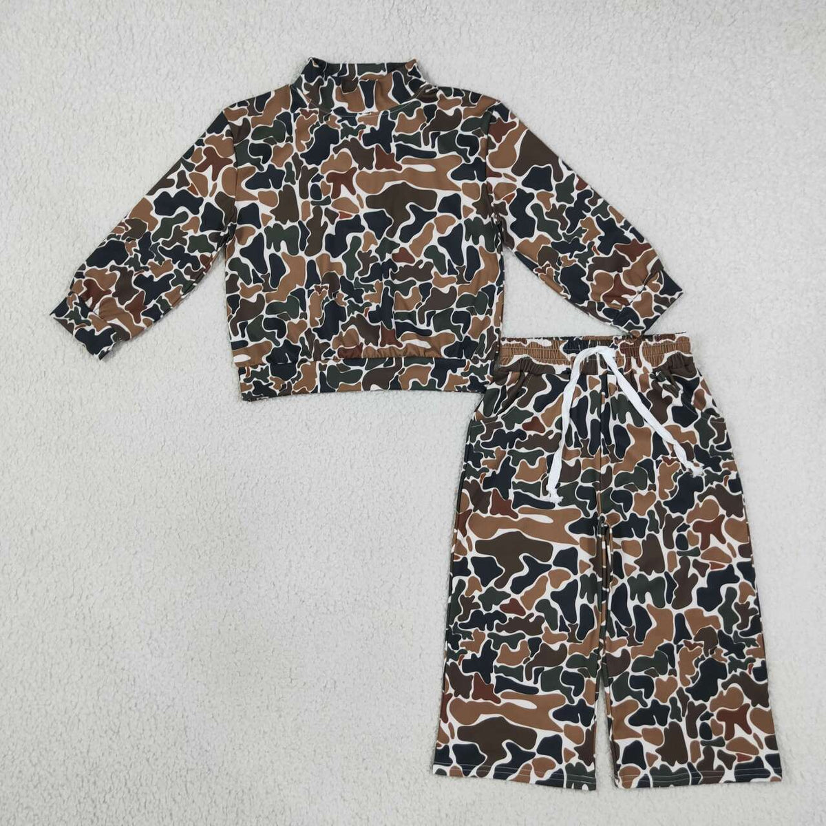 Brown camo long sleeve yoga pullover top matching pants girls outfit