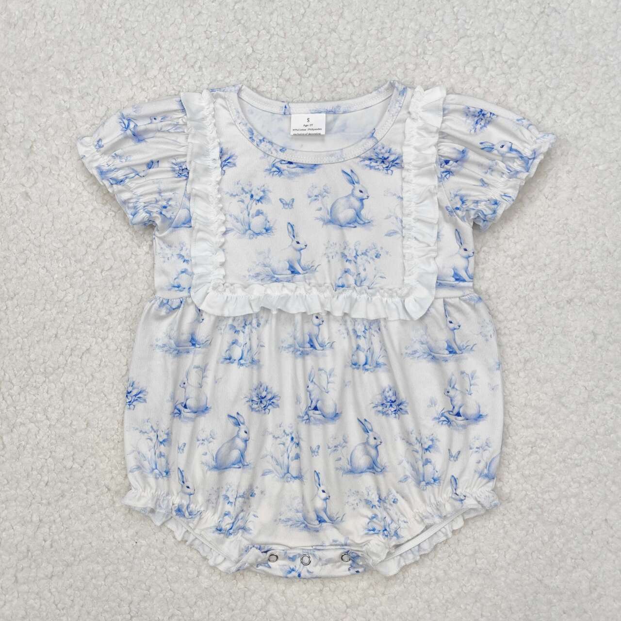 Blue Easter Bunny baby girls romper