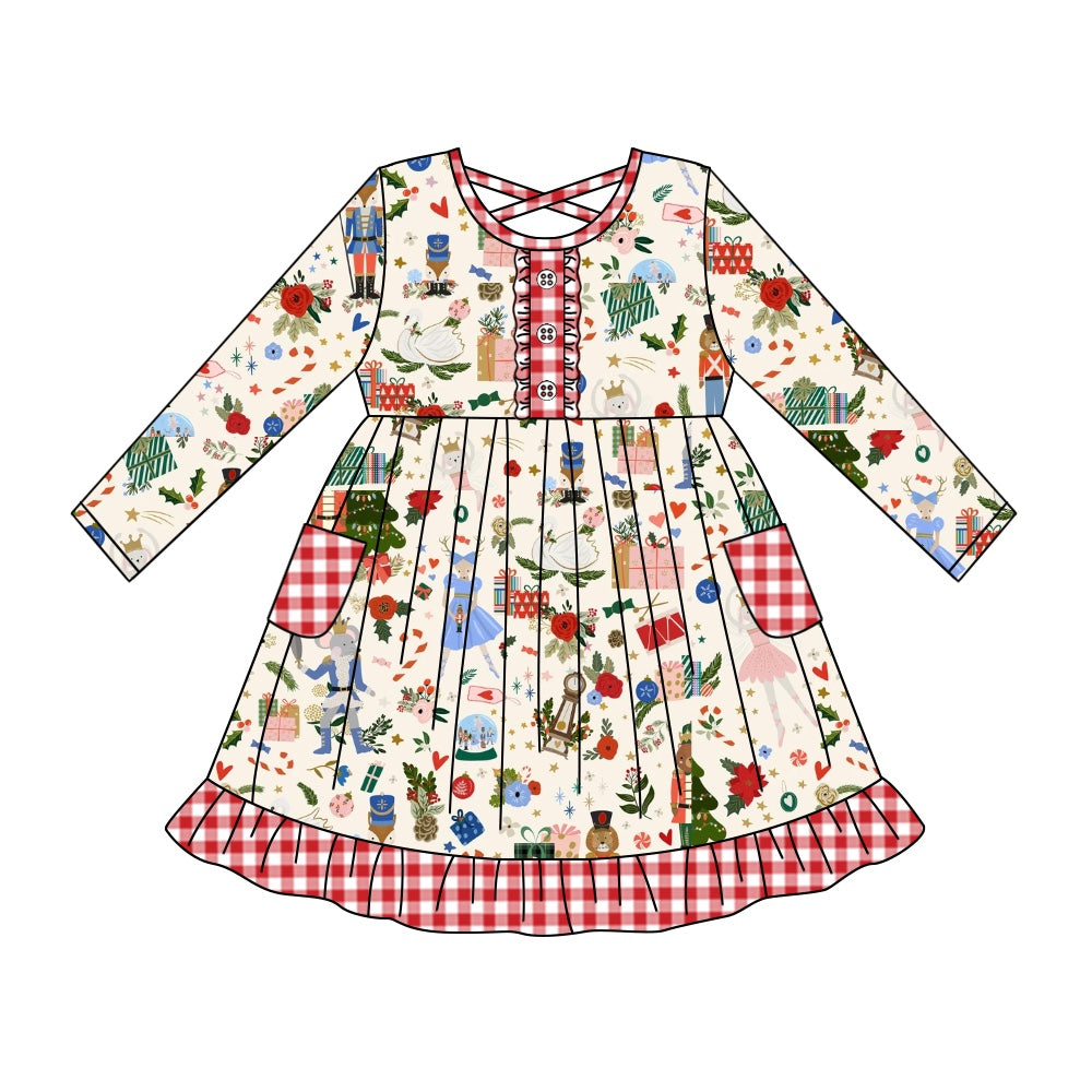 toddle girls christmas design fall winter pocket dress