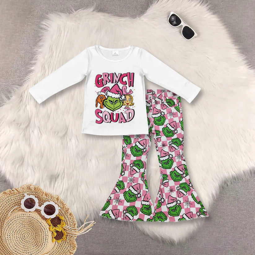 Christmas green face shirt matching jeans bell bottoms outfit GT0757+P0483