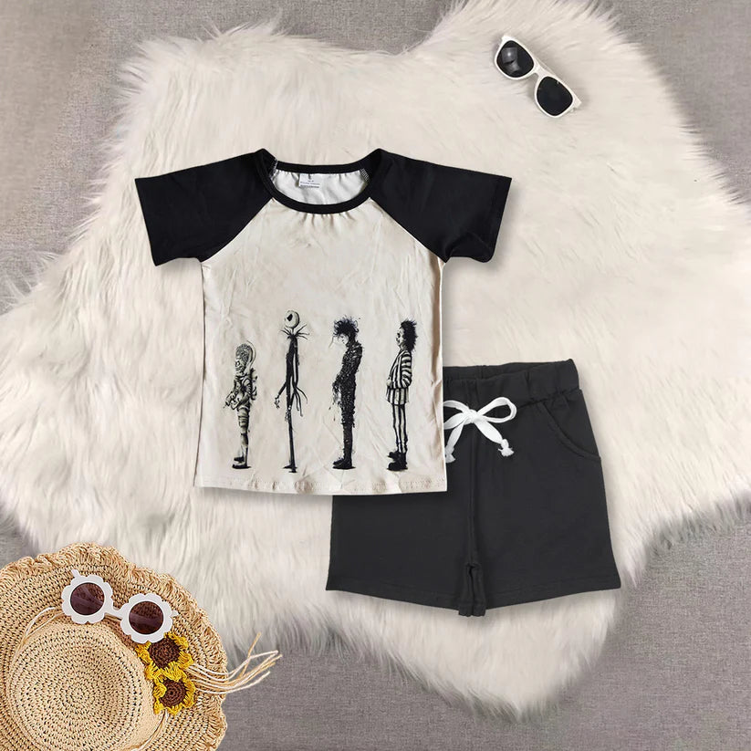 Boys Halloween shirt black shorts outfit C5-12+SS0137