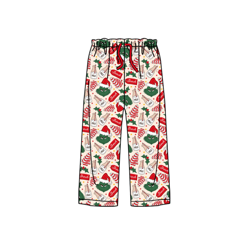 adult women christmas green face milk silk pants