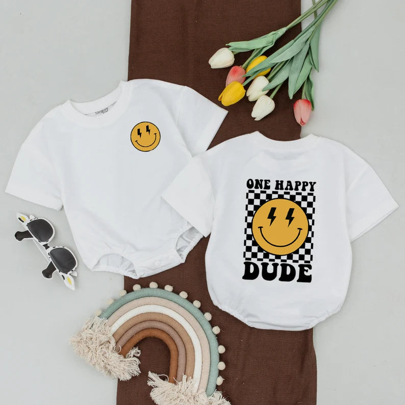 One happy dude kids short sleeve romper