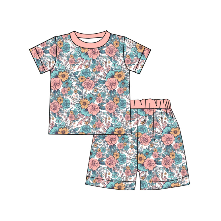 kids baby girls wholesale floral summer short sleeve clothes