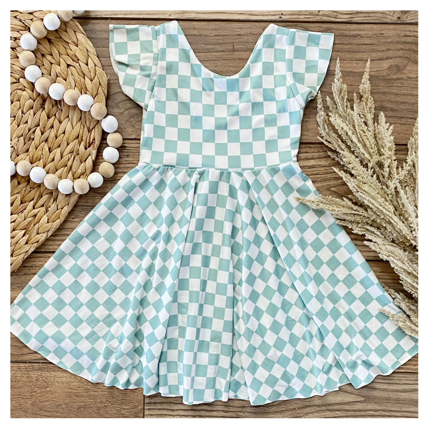 blue checkered boutique dress for girls