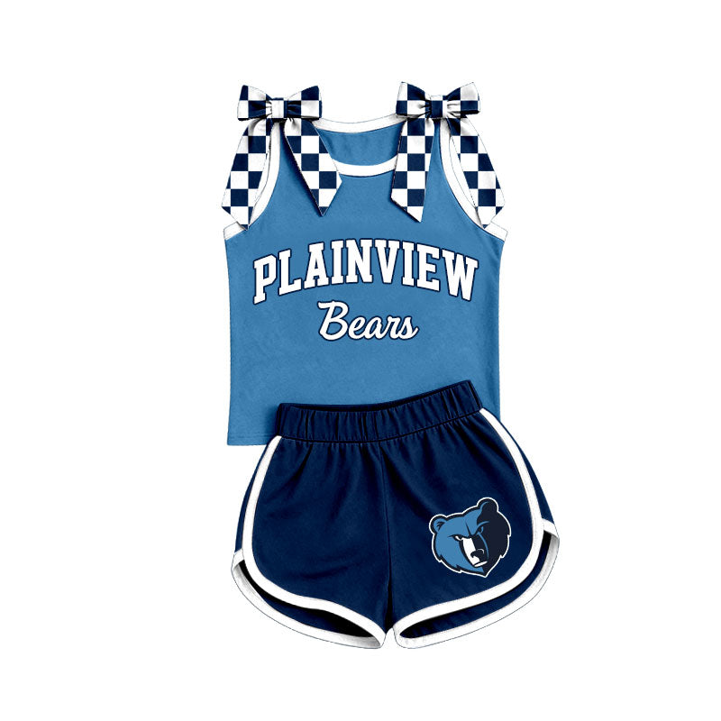 Custom team bow top matching shorts girls summer outfit