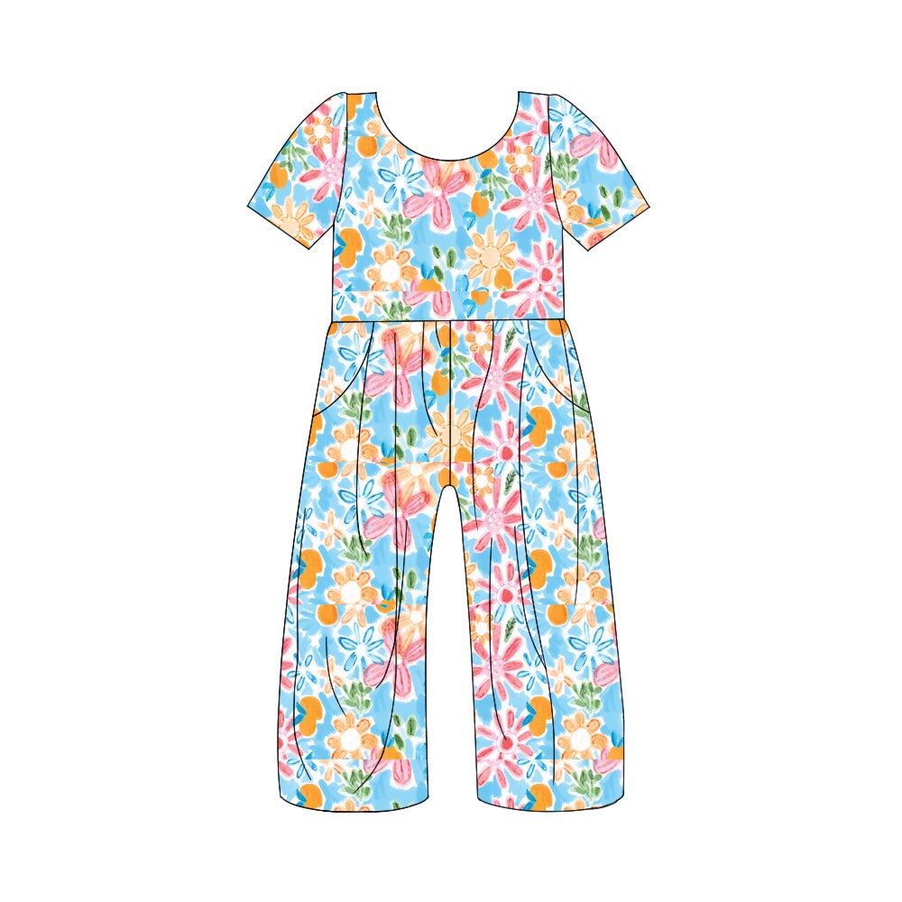 wholesale baby kids floral wide leg jumpsuit