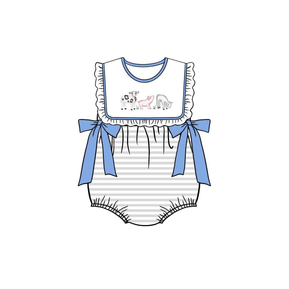 grey stripes farm animal romper