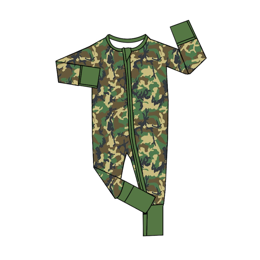 kids long sleeve green camo zip romper