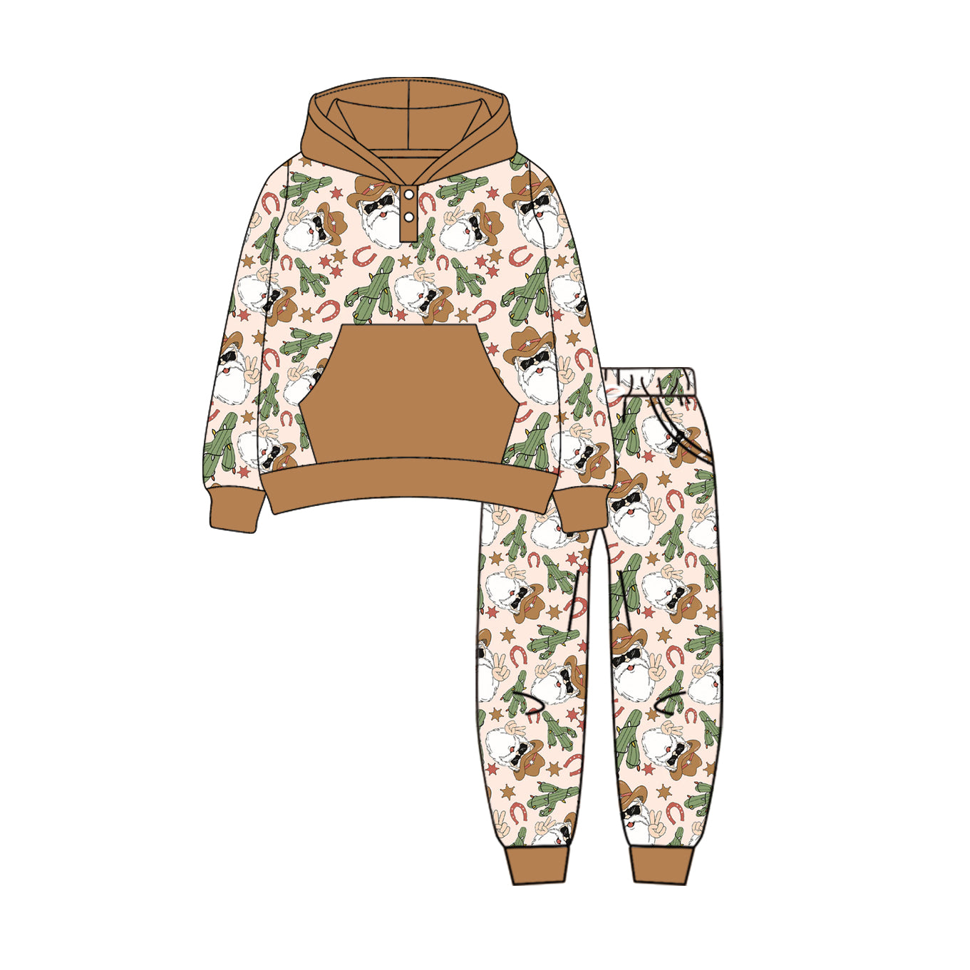 Western cactus boys Christmas Santa Claus long sleeve hoodie outfit preorder
