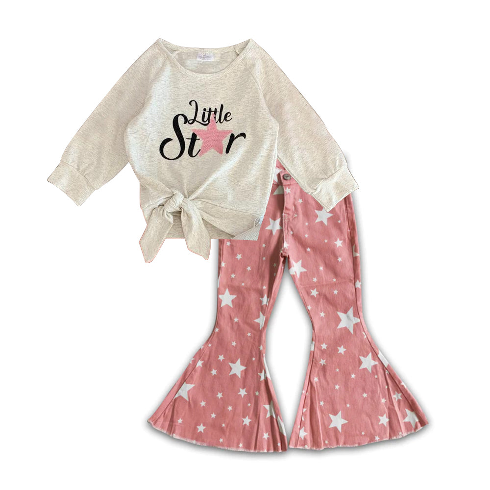 little star top pink star jeans bell bottoms spring fall outfit