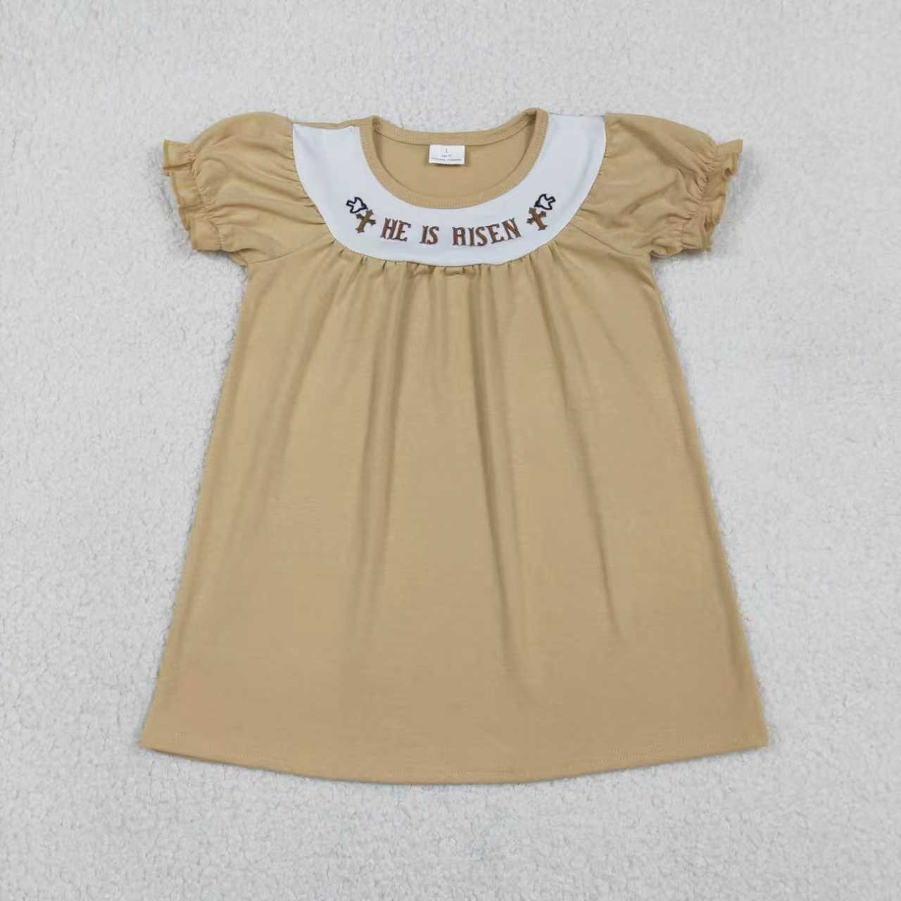 Embroidery He is risen top matching shorts boy summer outfit