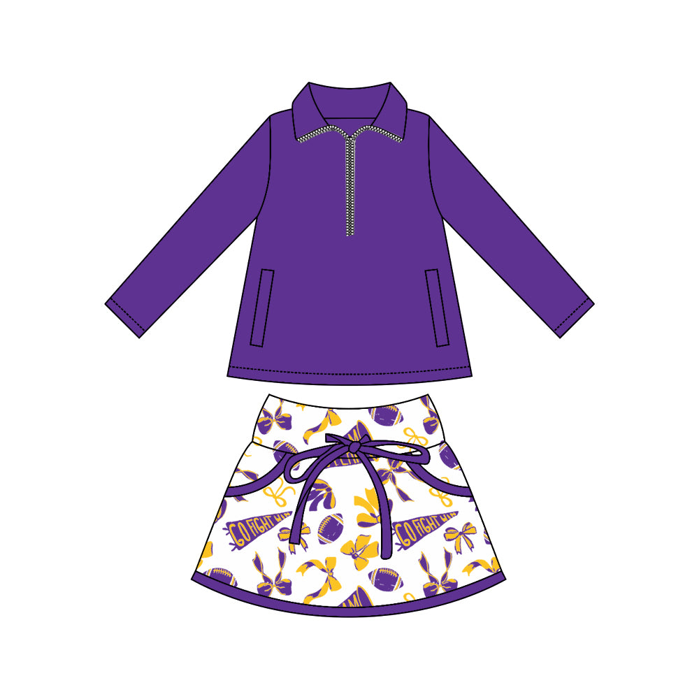 wholesale kids clothes custom purple team active wear design skirt matching outfit