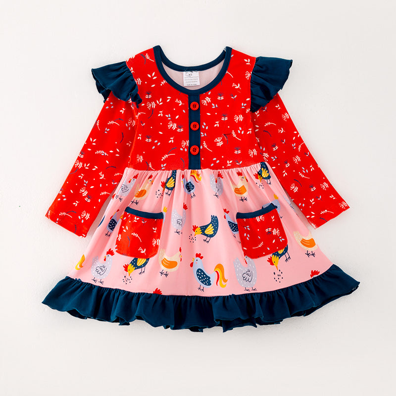 wholesale baby girls farm chicken fall dress