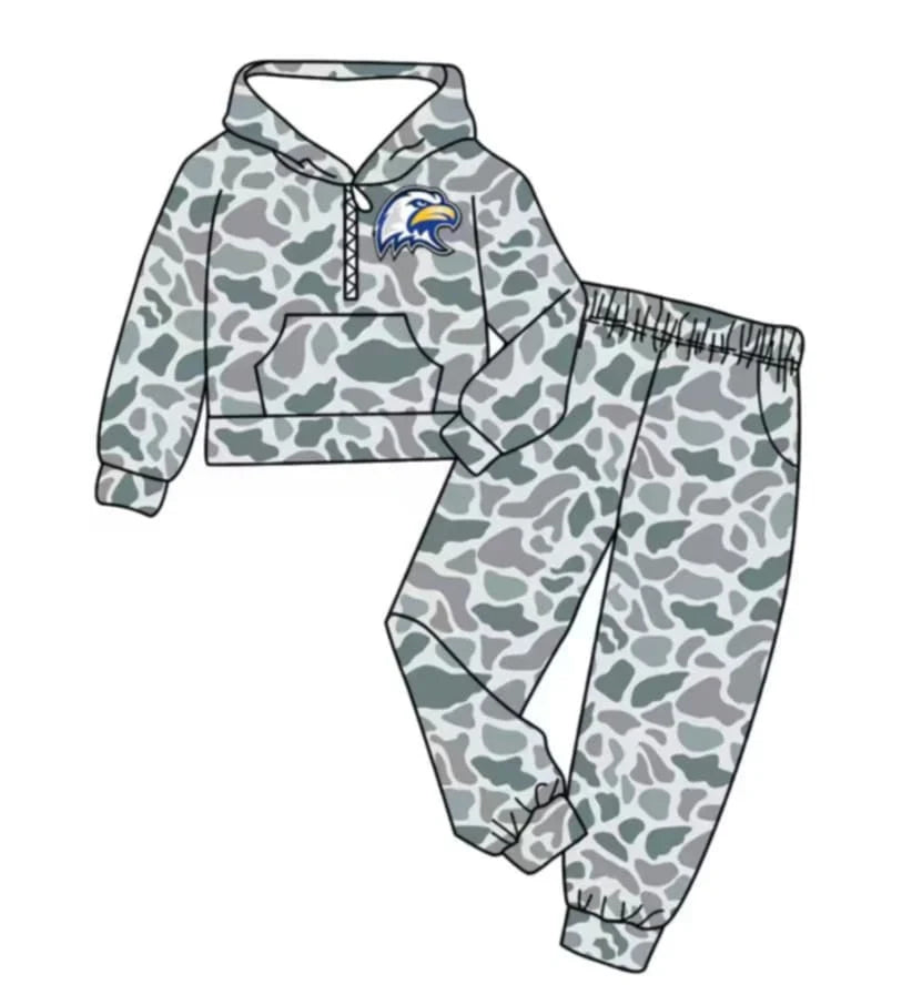 Camo design kids long sleeve team outfit wholesal factory price