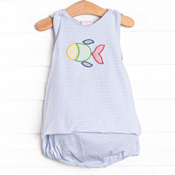 baby blue stripes sea fish design bummies set
