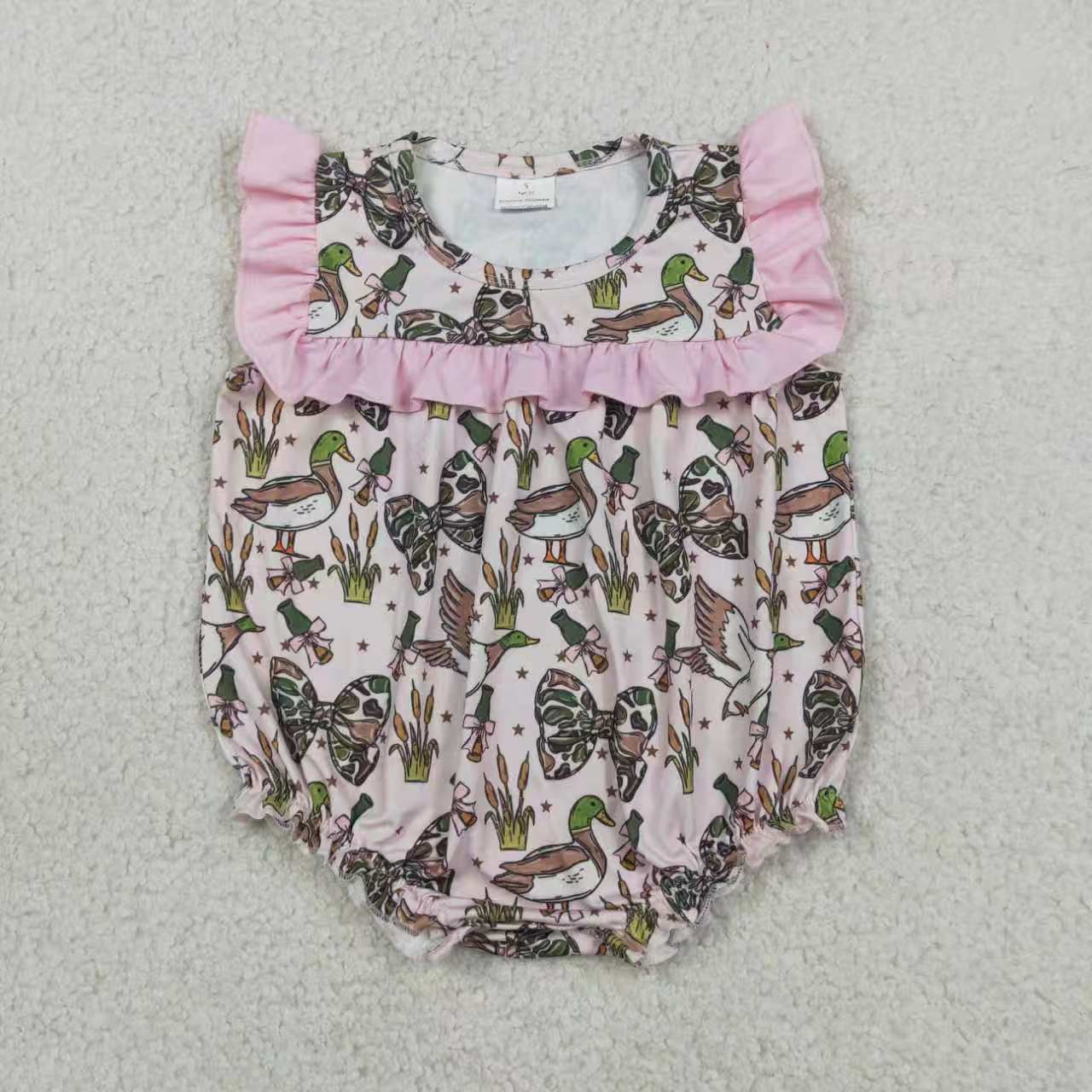 Green camo bow duck pullover op matching shorts SET toddle baby girl ROMPER