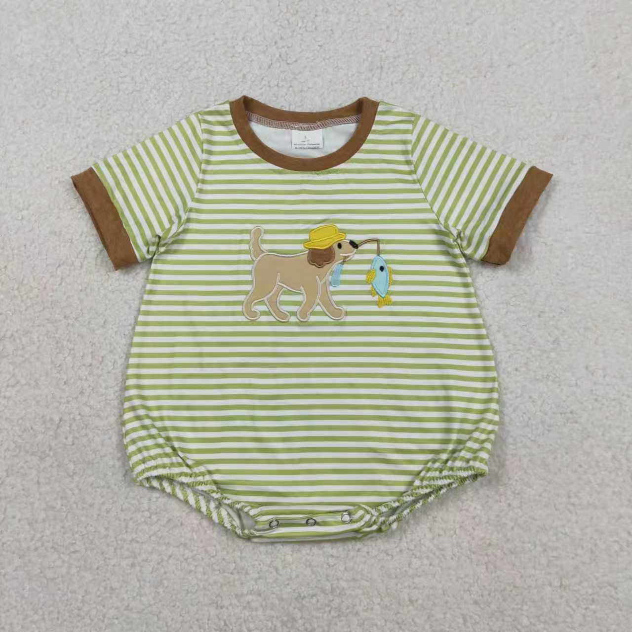 Embroidery Dog fishing top matching shorts boy summer outfit