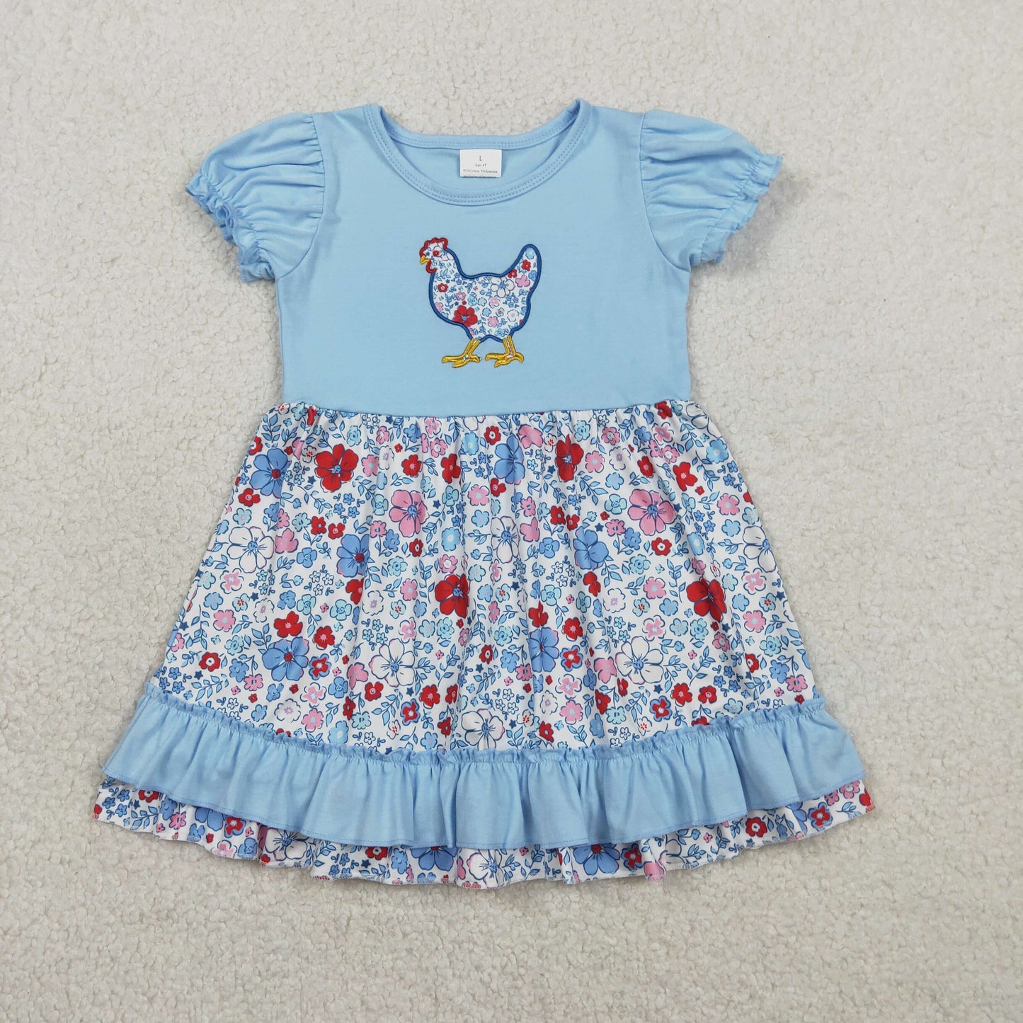 Baby girls embroidery floral chicken outfit