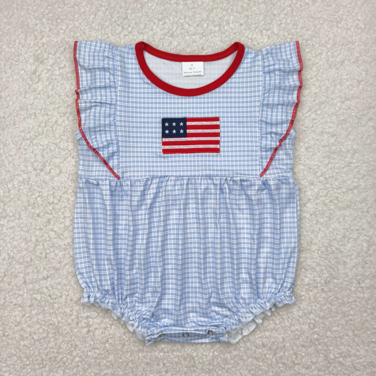 Infant baby girl embroidery America flag July 4th outfit