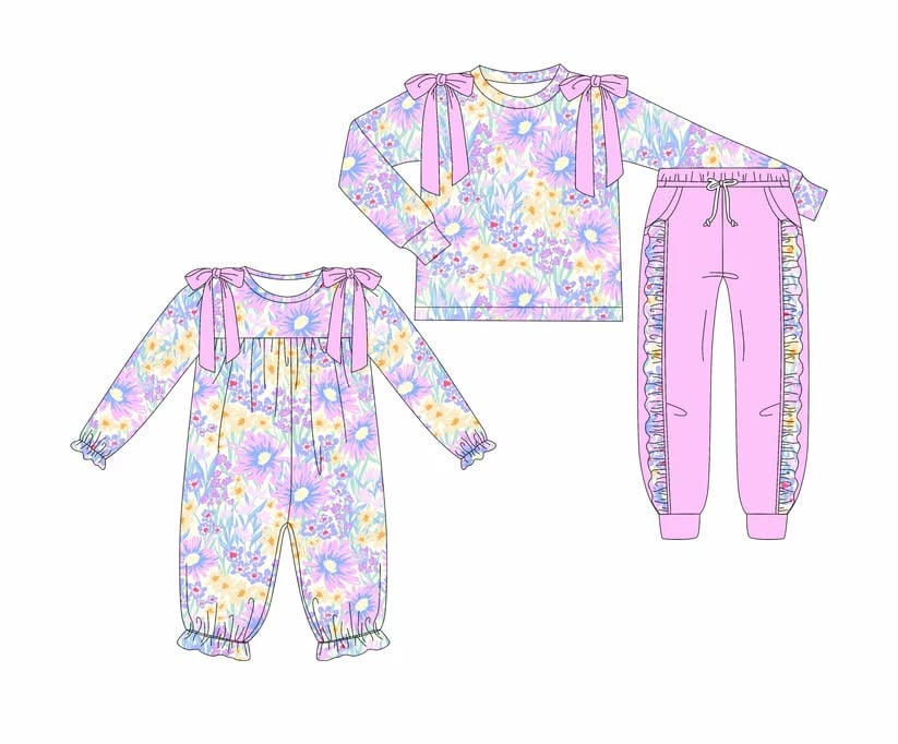 Toddle kids girls lavender floral design matching outfit