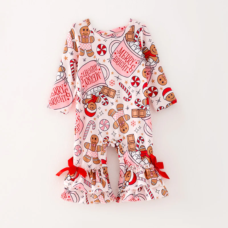 Toddle girls Christmas gingerbread fall winter romper