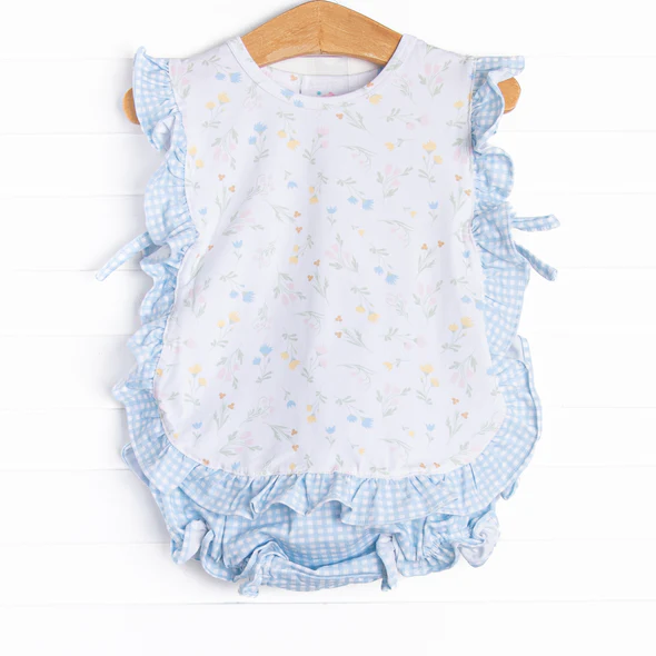 blue flower girls summer bummies set