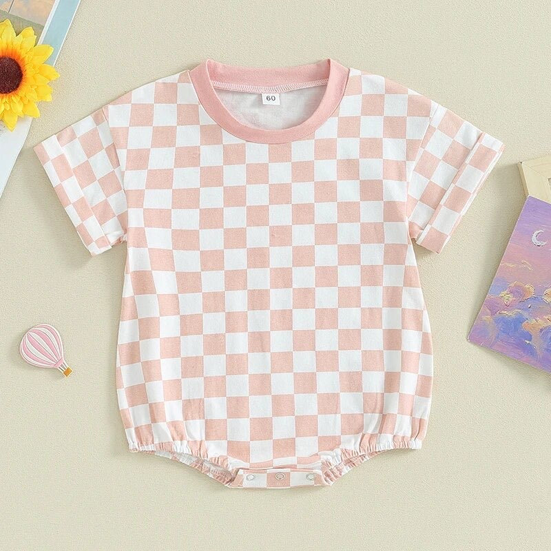 Toddle baby pink plaid short sleeve romper