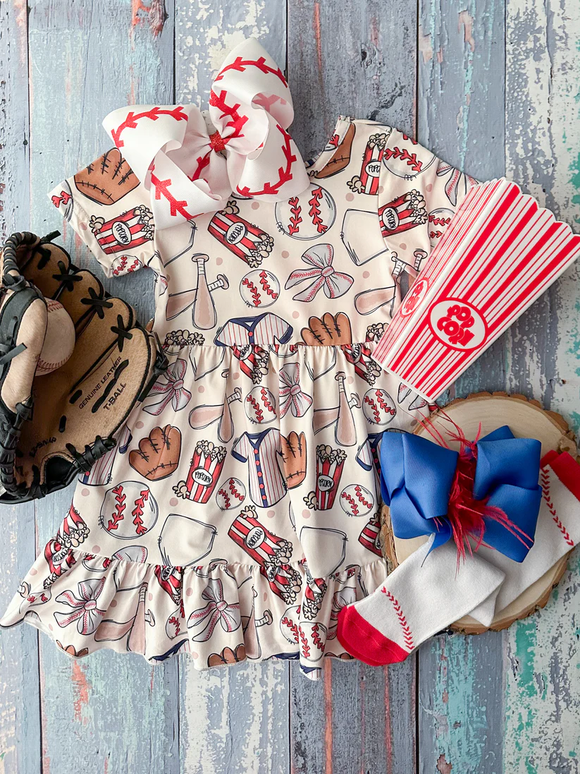 baby girl short sleeve baseball dress