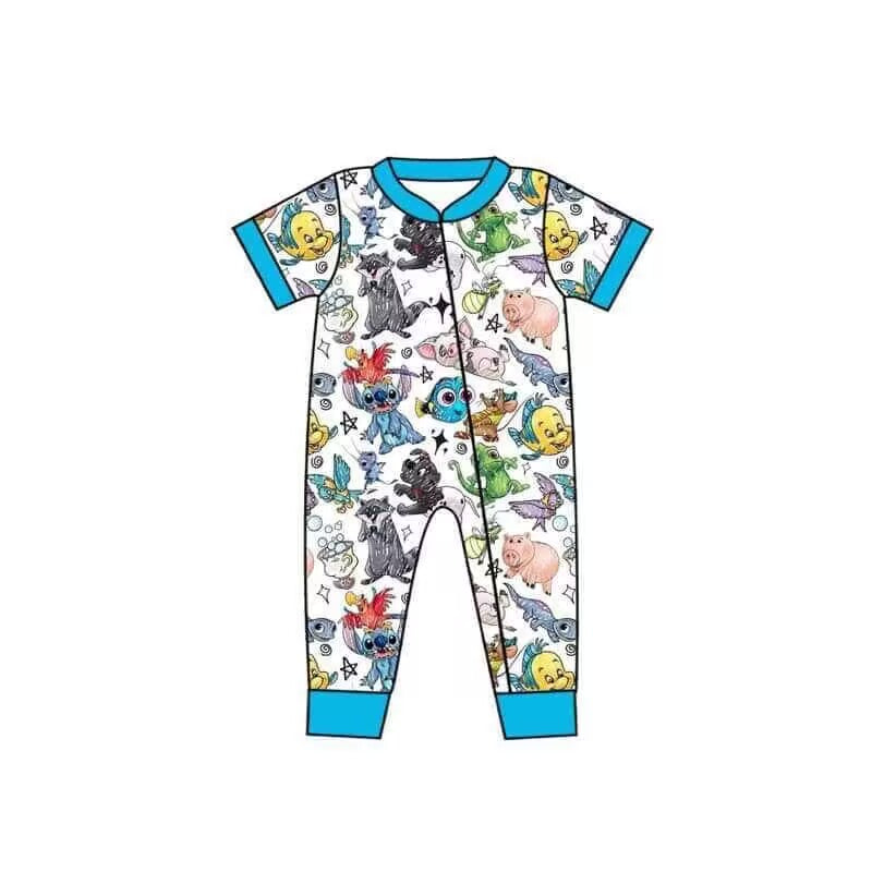 kids short sleeve cartoon zip romper