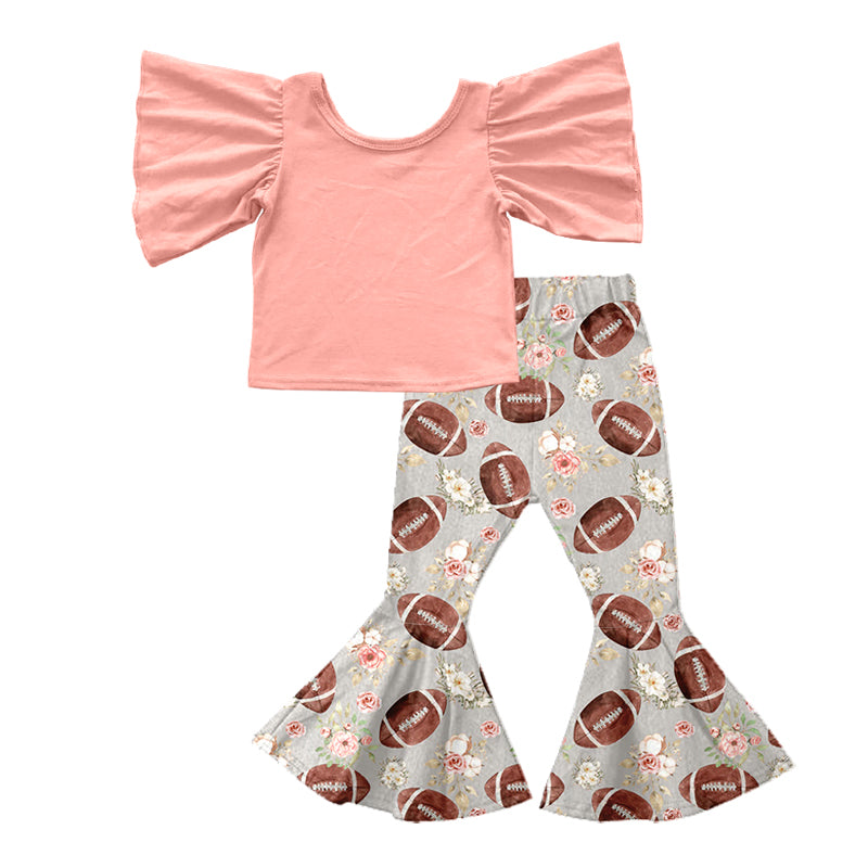 baby girls short sleeve football floral bell bottoms outfit
