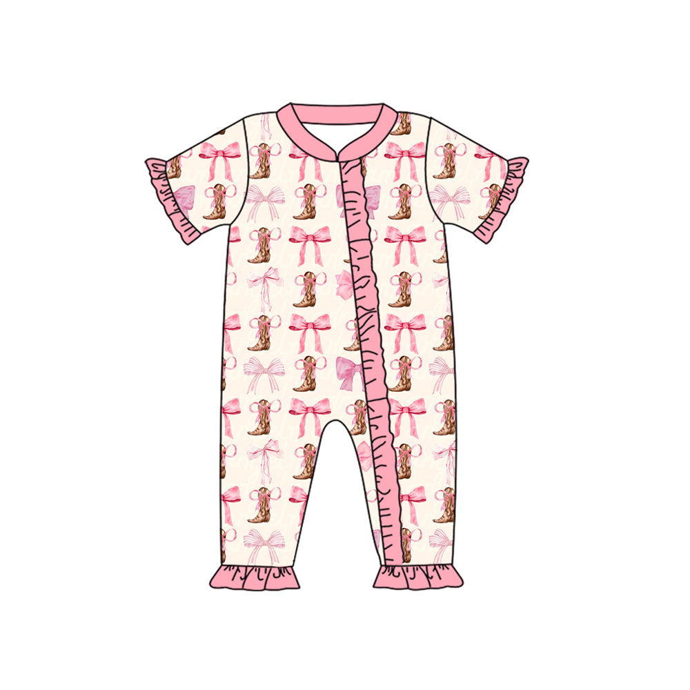 newborn baby girls western boots zip romper