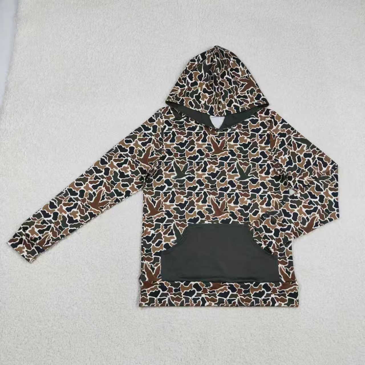 Adult man dark grey camo long sleeve hoodie top