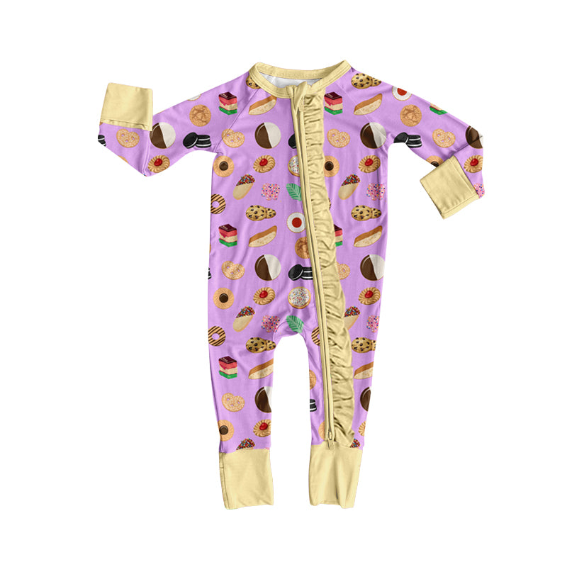 Baby girls cookie design long sleeve bamboo zip romper