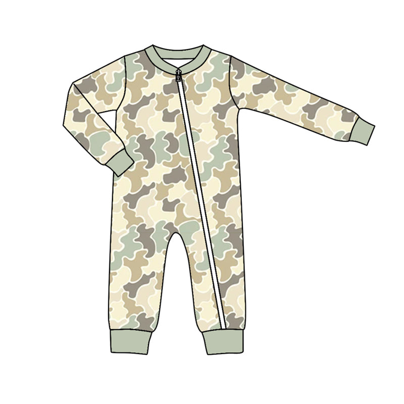 baby boy long sleeve camo zip romper