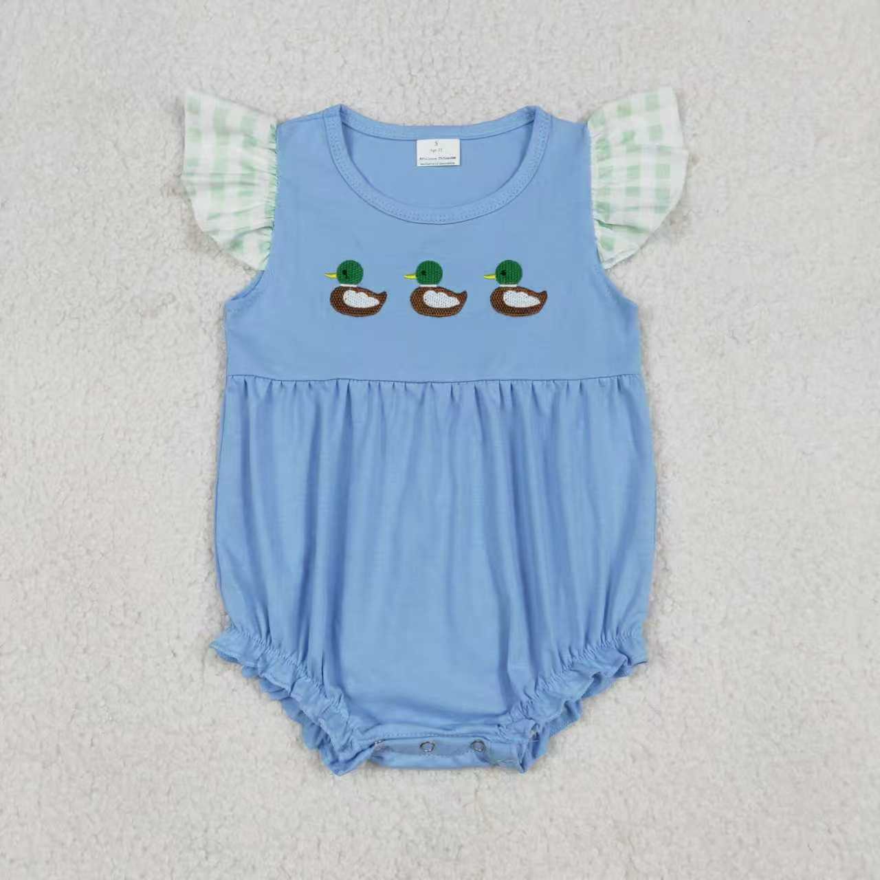 Mallard duck embroidery shirt plaid shorts kids girls summer outfit