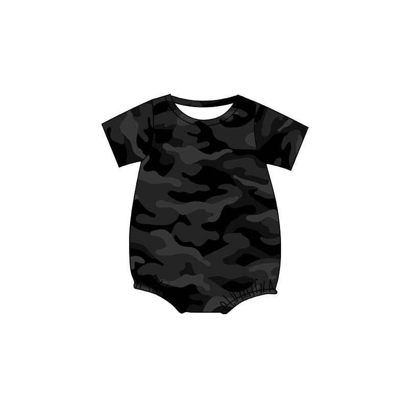 baby boy short sleeve black camo romper