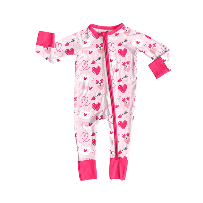 toddle baby Valentines heart long sleeve zip romper