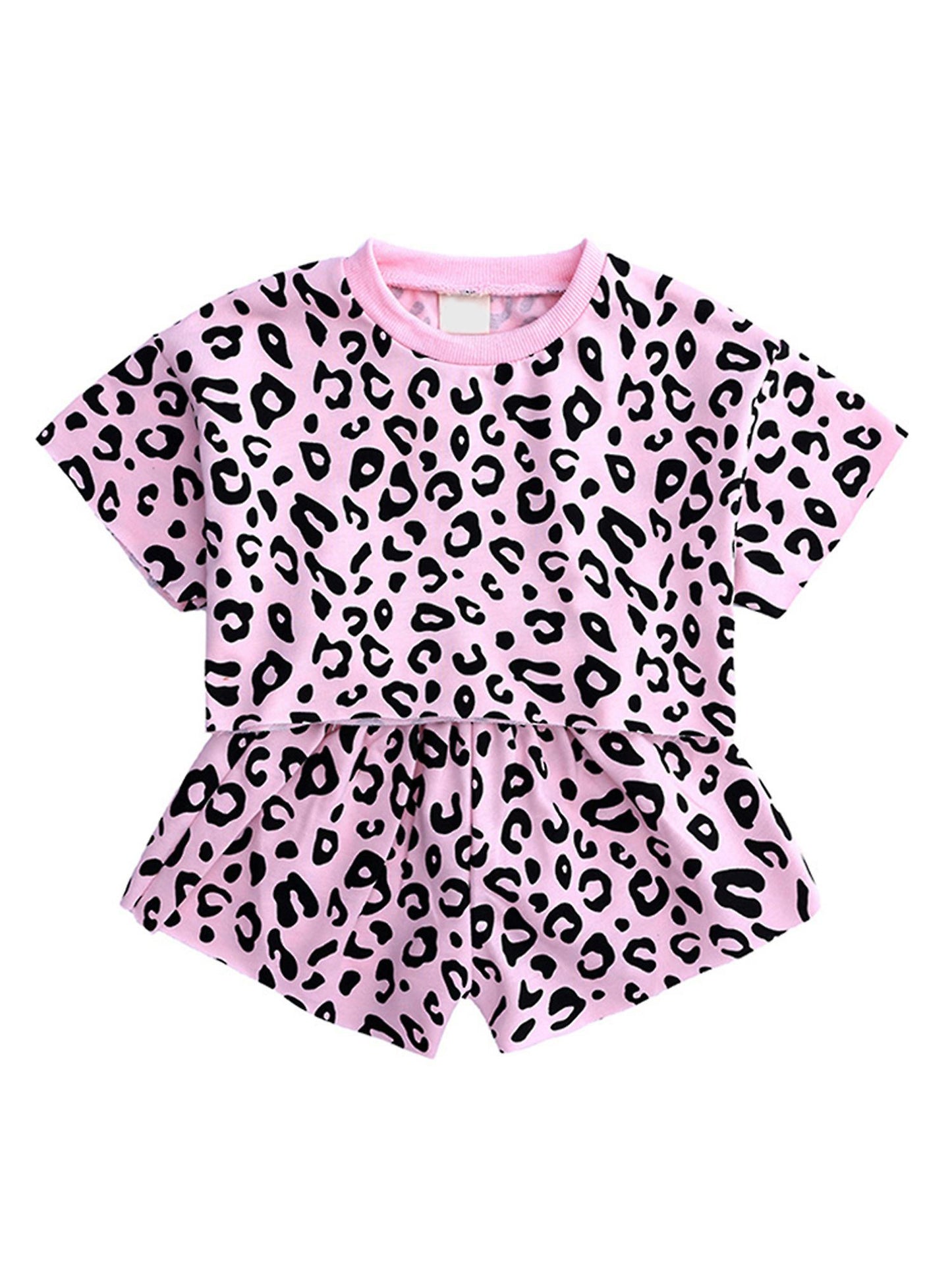 pink cheetah leopard 2pcs summer clothing set