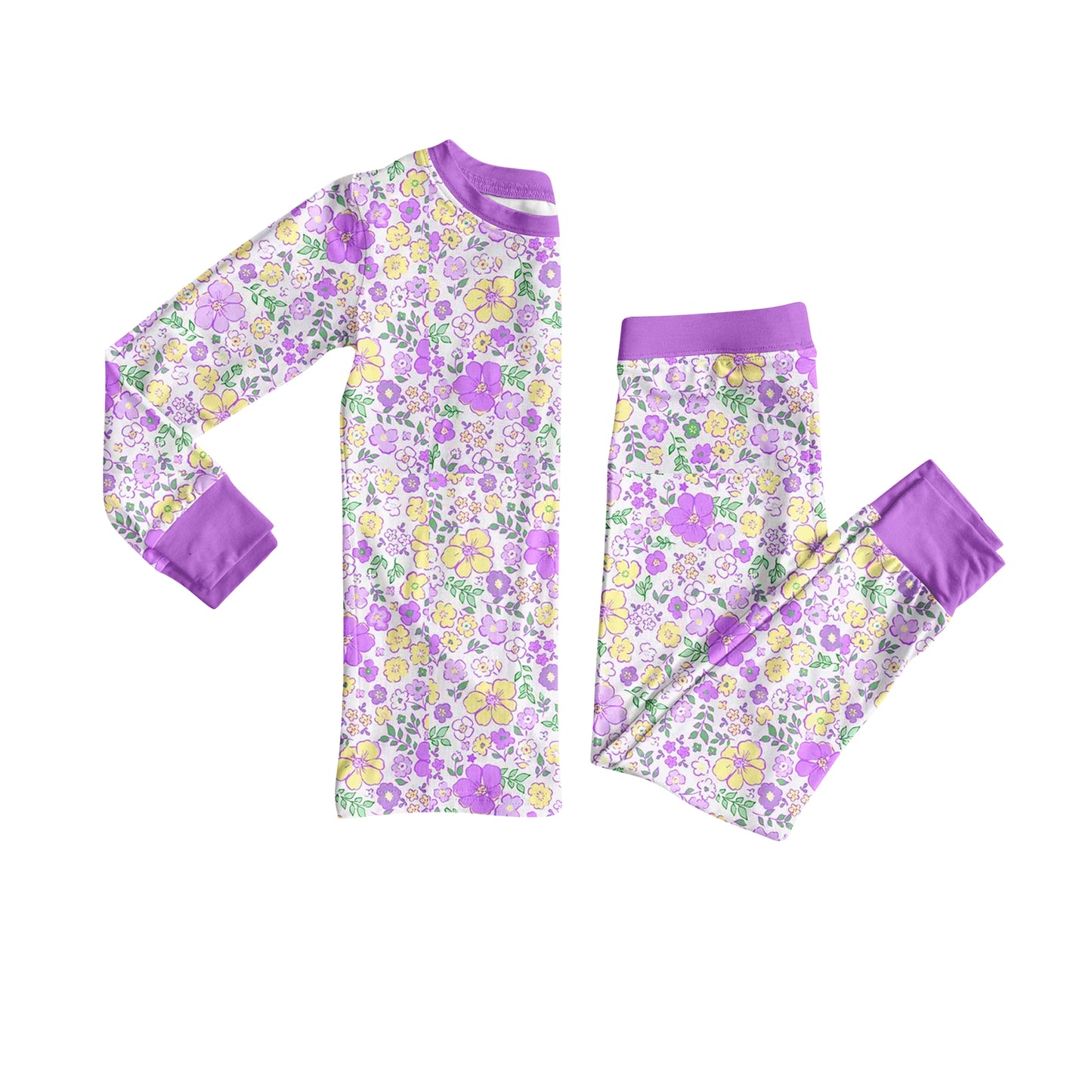 Lavender floral kids long sleeve pajama set wholesal factory price