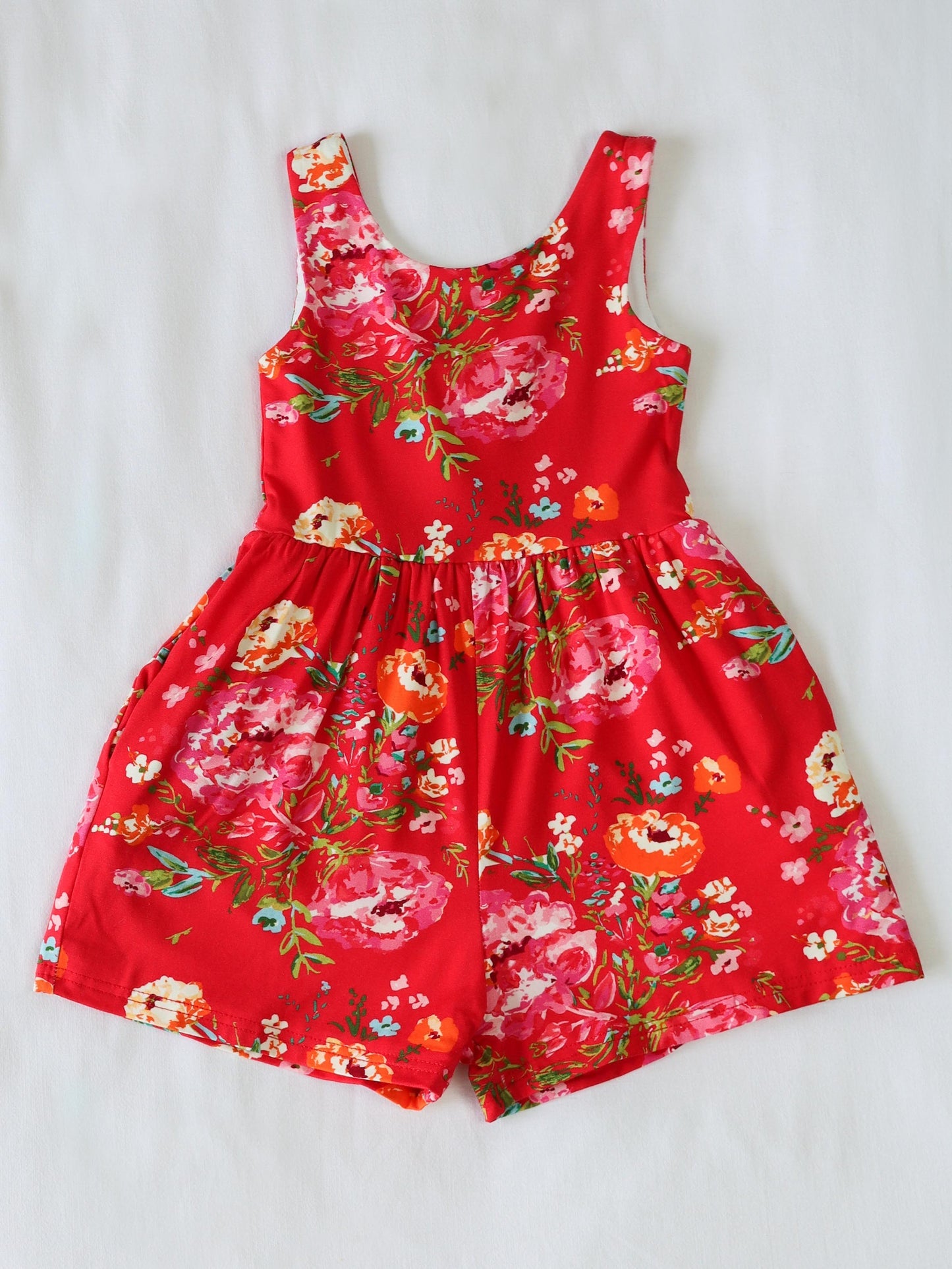 toddle girls red floral design jumpsuit