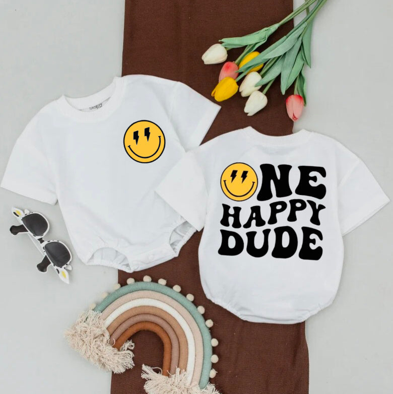 One happy dude short sleeve romper