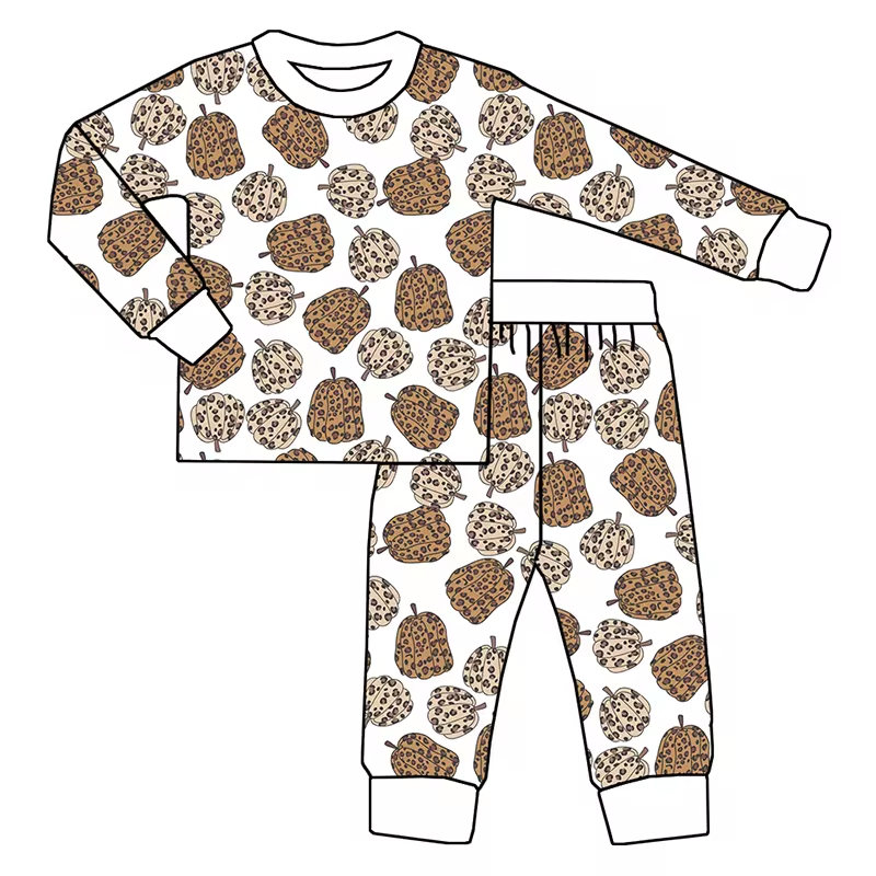 wholesale girls cheetah pumpkin long sleeve pajama set