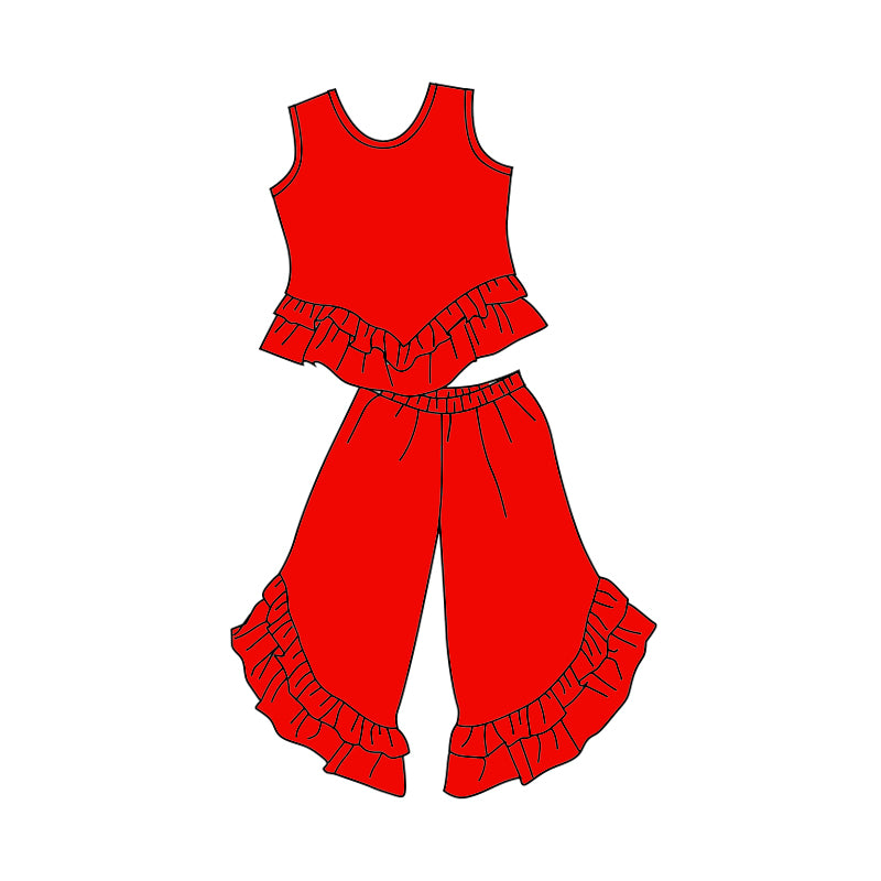 solid cotton red boutique clothing set