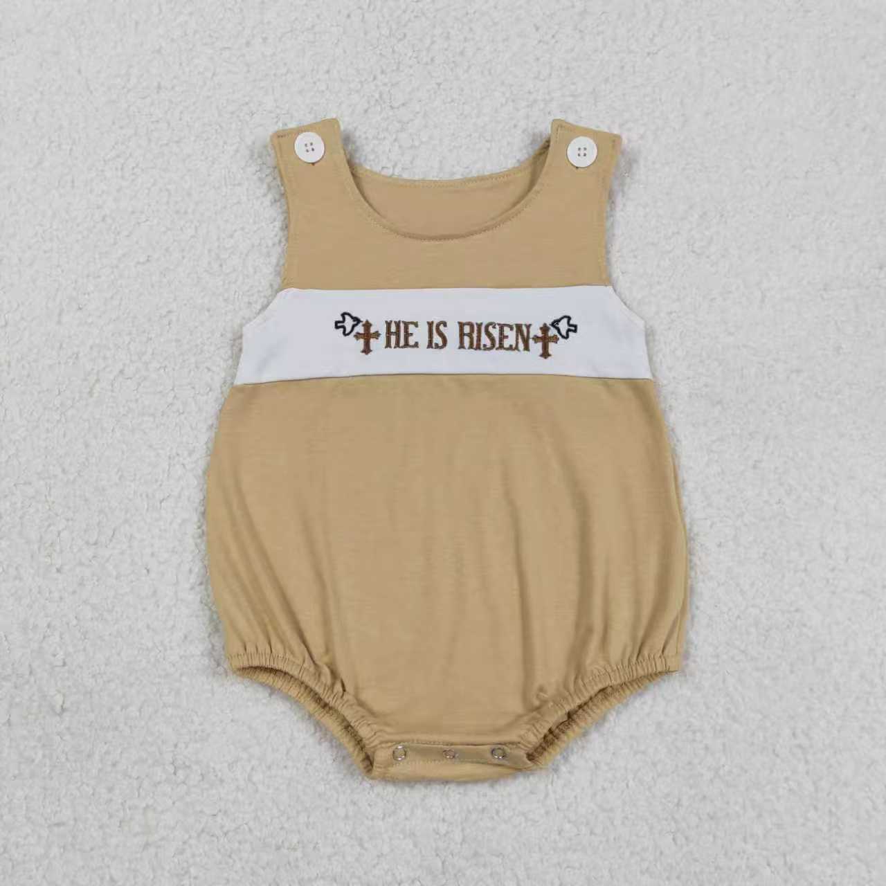 Embroidery He is risen top matching shorts boy summer outfit